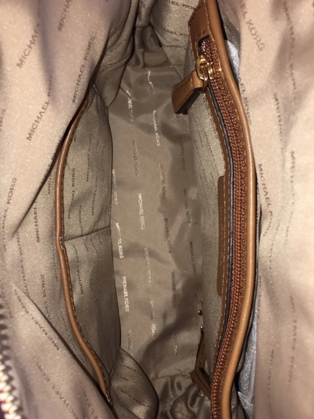 Michael Kors Rhea Zip Medium Backpack Cream and Tan Logo